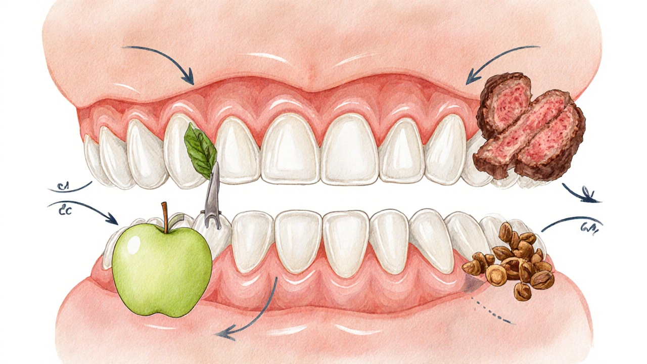 Funkční role jednotlivých zubů: řezání, trhání a mletí potravy v ústním oblouku.