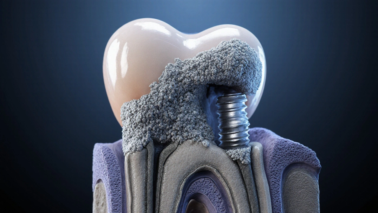 Příčinná podoba kostního rozpadu kolem zubního implantátu