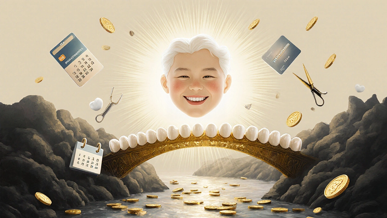 Zlatý most z keramických fazet vede k osvětlenému úsměvu, symbolizující investici do sebevědomí.