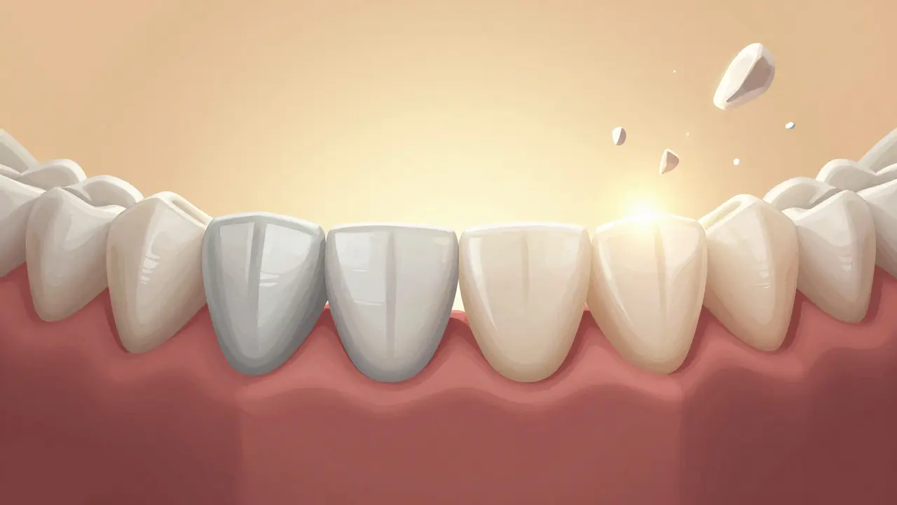 Before and after transformation of front teeth with a diastema closed by ceramic veneers.