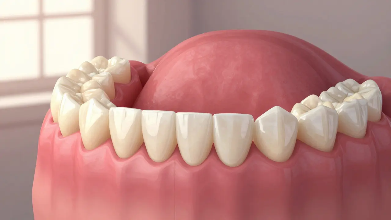 A natural-looking dental bridge blending seamlessly with surrounding teeth in a smile.