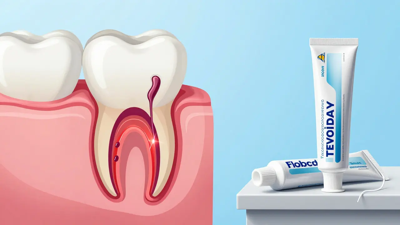 Příčinný mechanismus karies: kyselina proniká do dentinu a oslabuje nerv.