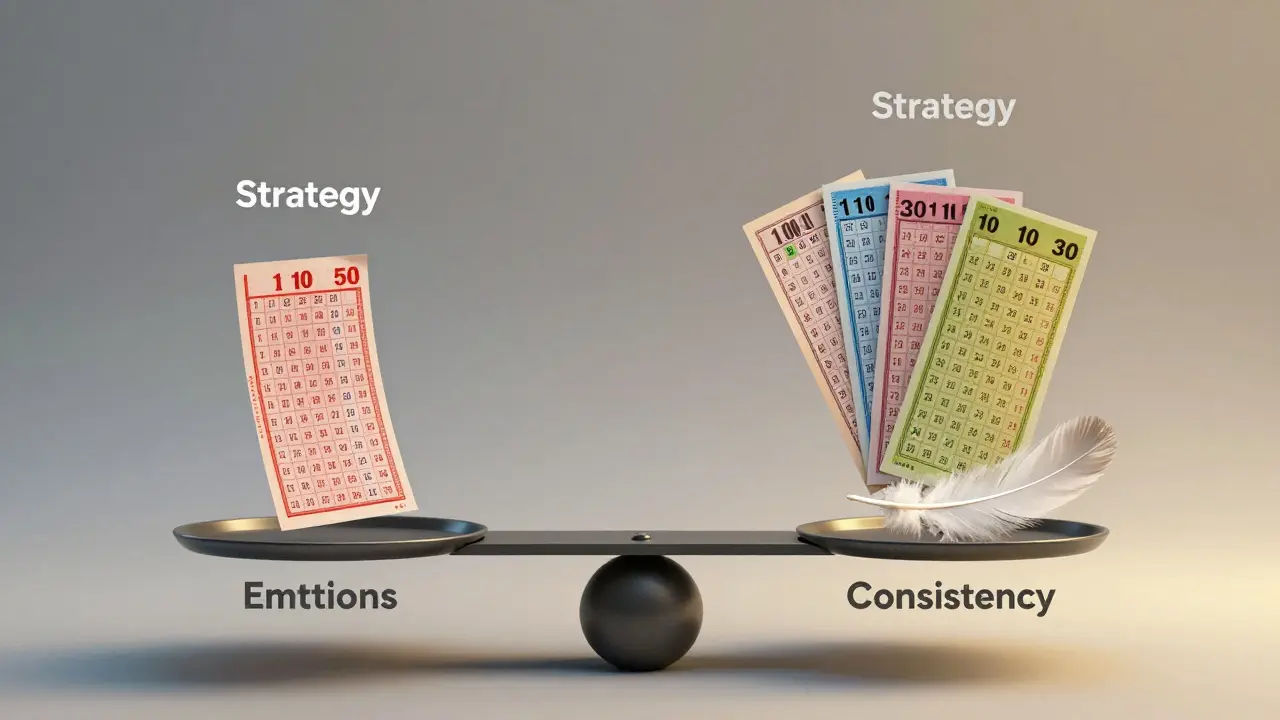 Váha s jednou sázkou proti třem různým sázkám – symbol strategie proti náhodě.