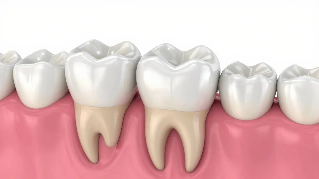 3D ilustrace přesného pasování keramické korunky na připravený zub.