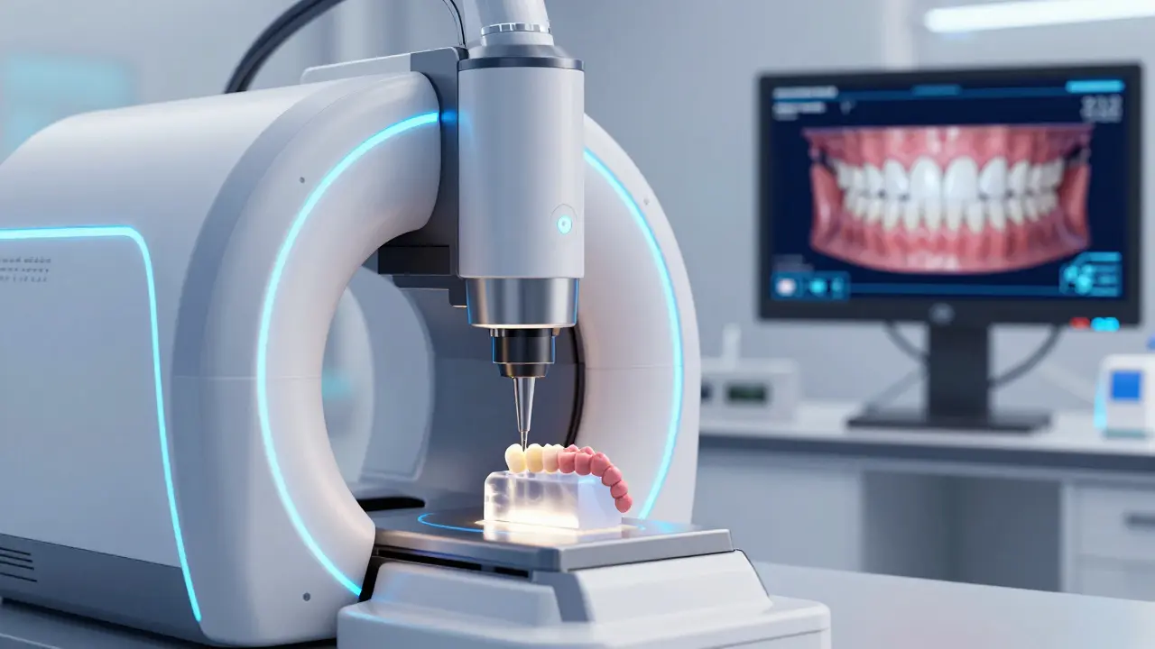 CAD/CAM technologie při přesné výrobě keramické fasety v dentální laboratoři.