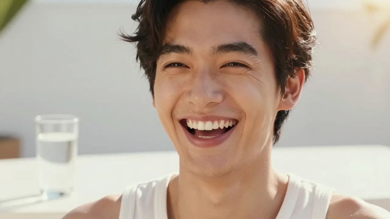 Krásný, zářivý a zdravý úsměv člověka v přirozeném světle.