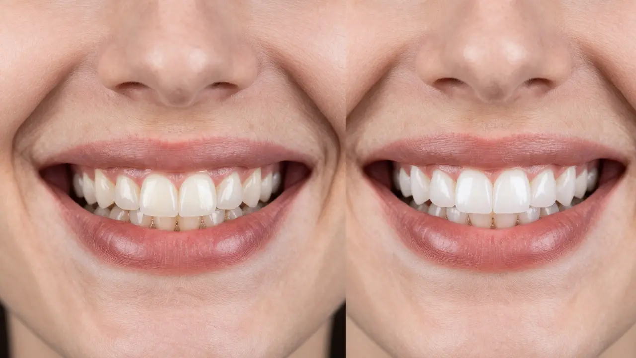 Srovnání zubů před a po aplikaci kompozitních faset