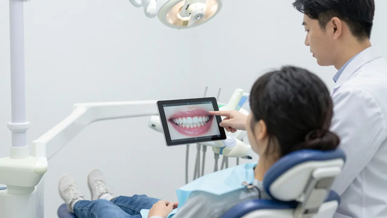 Konzultace úsměvu na digitálním tabletu