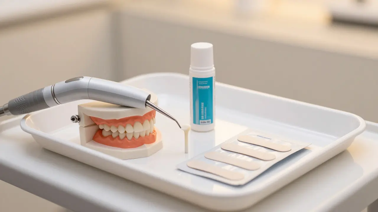 Profesionální dentální nástroje a prostředky pro přípravu zubů na bezpečné bělení.