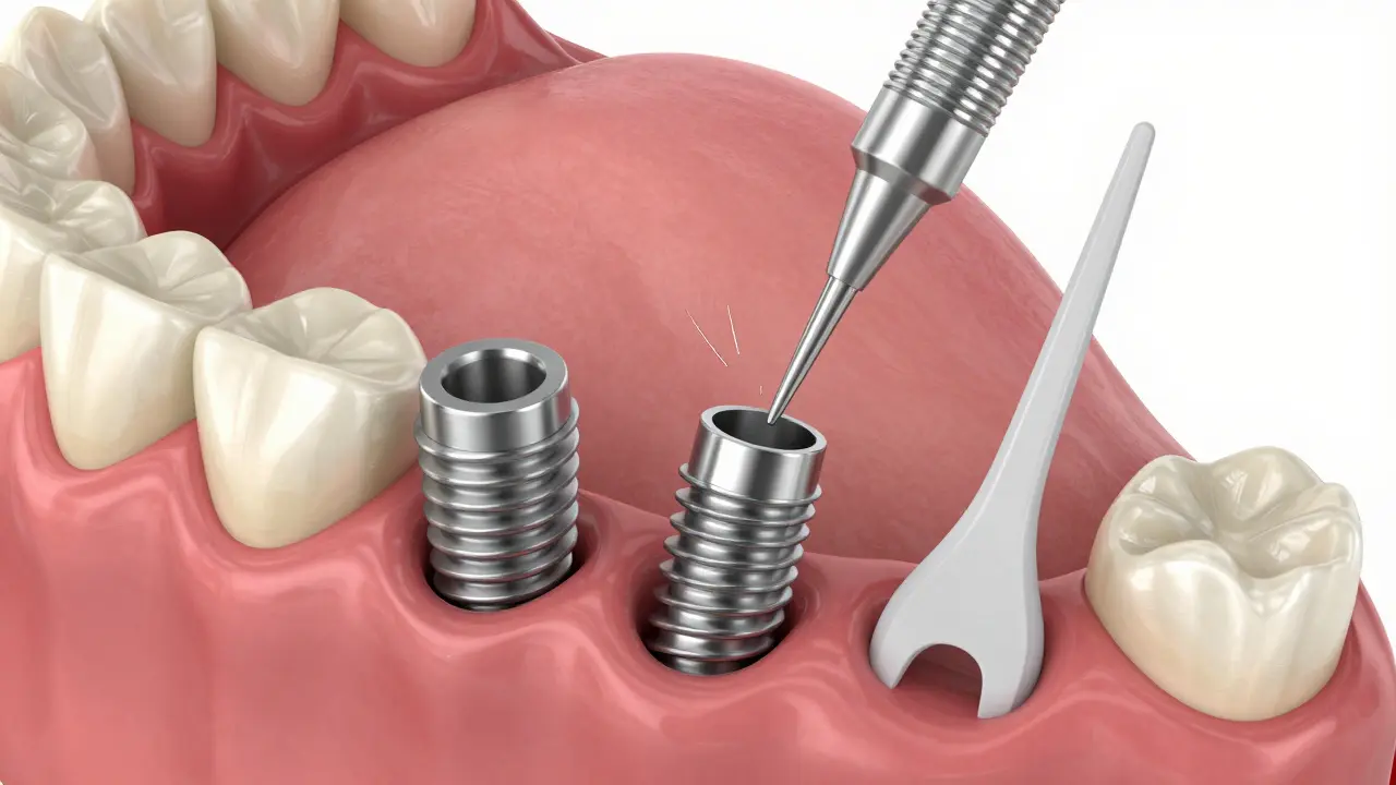 Riziko poškození titanového implantátu kovovou špachtli