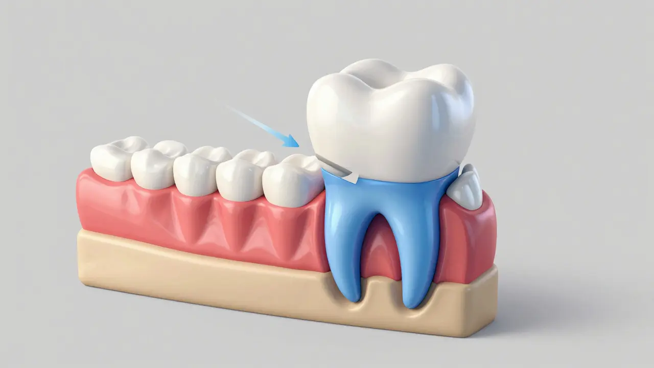 3D ilustrace procesu remodelace kosti při rovnání zubů