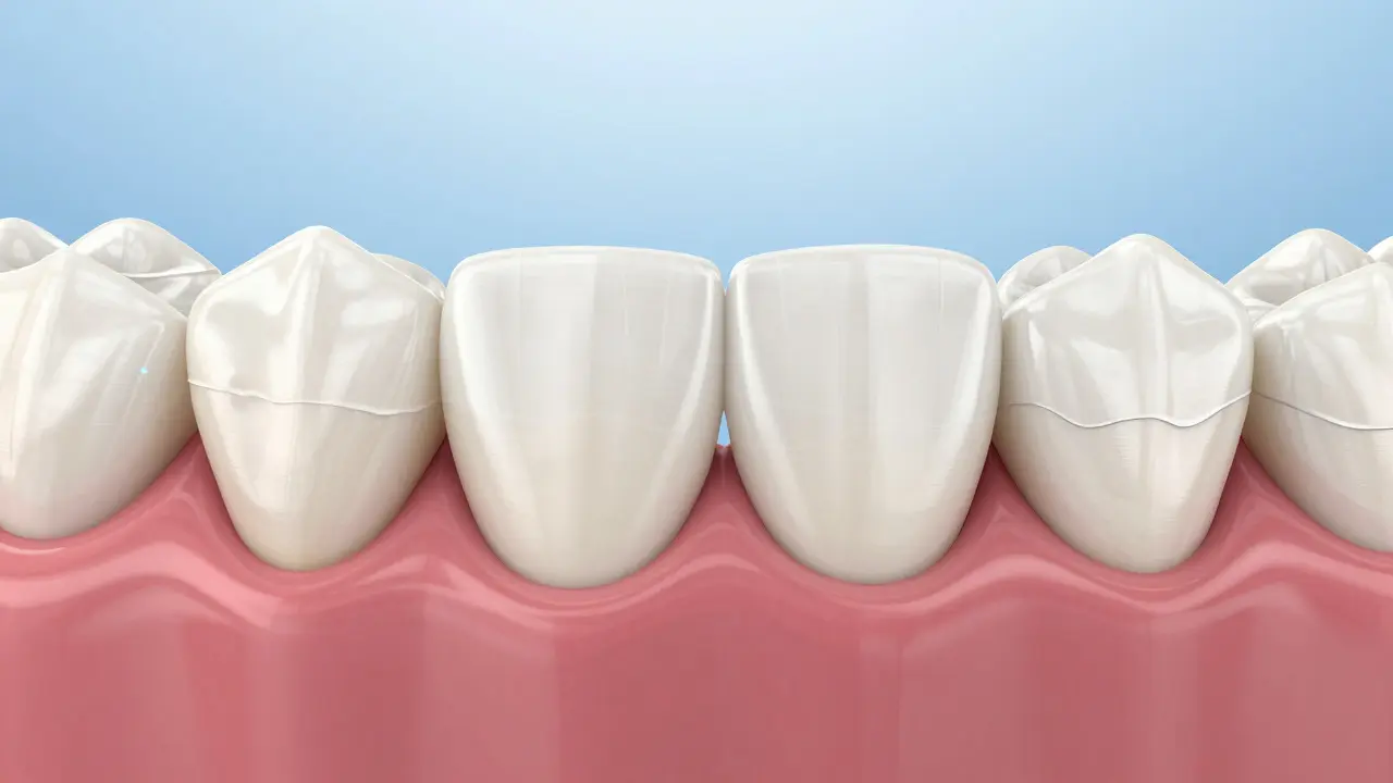 Eroze skloviny na předních zubech odhalující citlivý dentin