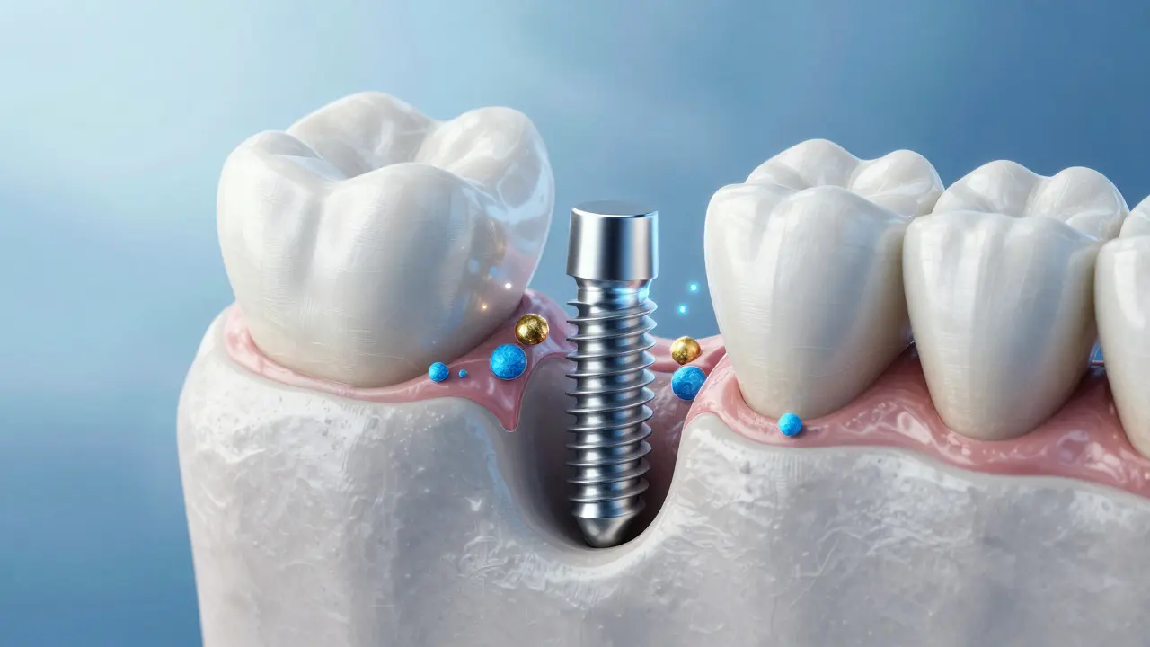 Ilustrace osazování zubního implantátu do kosti