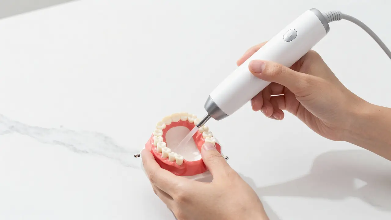 Správná technika držení domácího ultrazvukového čističe zubů