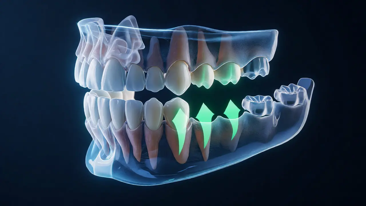 3D vizualizace pohybu zubů pomocí digitálního plánování léčby rovnátky.