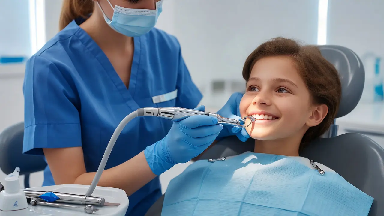 Dentální hygienista odstraňuje zubní kámen ultrazvukem
