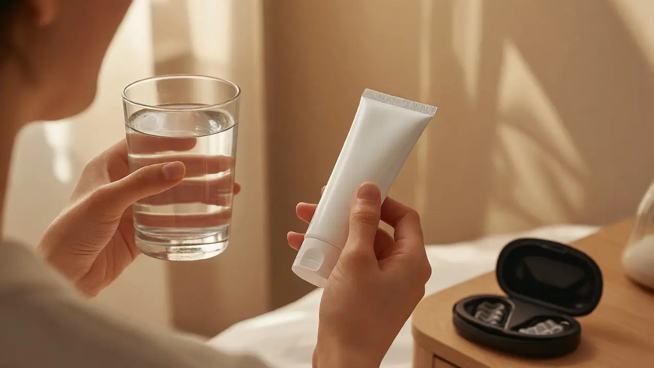 Osoba připravující se na čištění zubů fluoridovou pastou