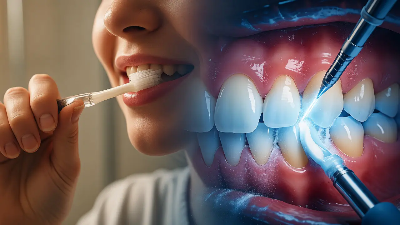 Porovnání domácího čištění zubů s profesionální dentální hygienou