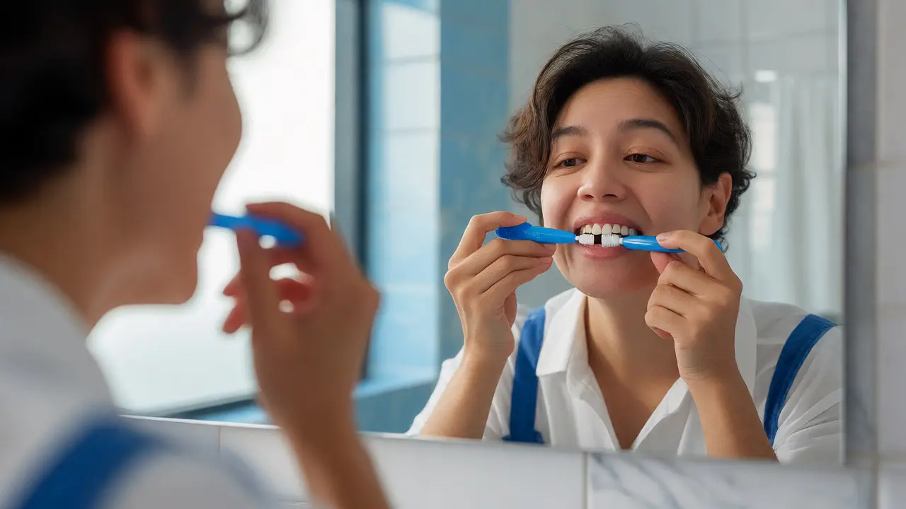 Používání mezizubního kartáčku pro prevenci parodontózy.